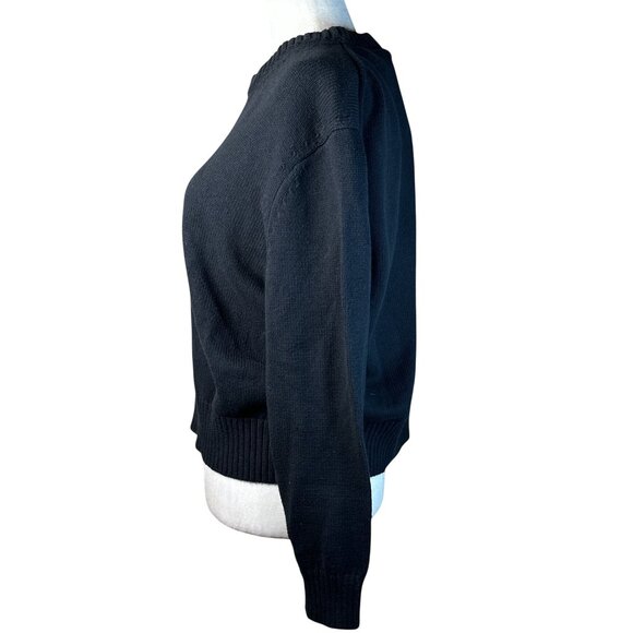 Enza Costa Cashmere Cotton Long Sleeve Crewneck Sweater in Black X-Small Womens - Picture 6 of 12